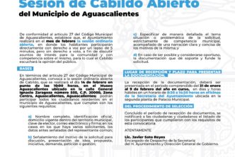ABRE AYUNTAMIENTO DE AGUASCALIENTES CONVOCATORIA PARA PARTICIPAR EN SESIÓN ABIERTA DE CABILDO