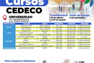 DIF MUNICIPAL ABRE INSCRIPCIONES PARA LOS CURSOS EN LOS CENTROS DE DESARROLLO FAMILIAR Y COMUNITARIO