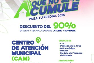 INVITA MUNICIPIO A APROVECHAR EL 90 POR CIENTO DE DESCUENTO EN MULTAS Y RECARGOS POR CONCEPTO DE PREDIAL