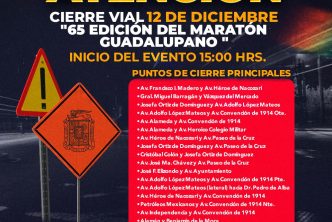 ANUNCIA POLICÍA VIAL CIERRES DE CIRCULACIÓN POR LA 65.ª EDICIÓN DEL MARATÓN GUADALUPANO Y MARATÓN JUVENIL GUADALUPANO