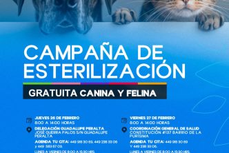 LLEVARÁN A CABO JORNADAS DE ESTERILIZACIÓN CANINAS Y FELINAS EN GUADALUPE PERALTA Y EN LA PURÍSIMA